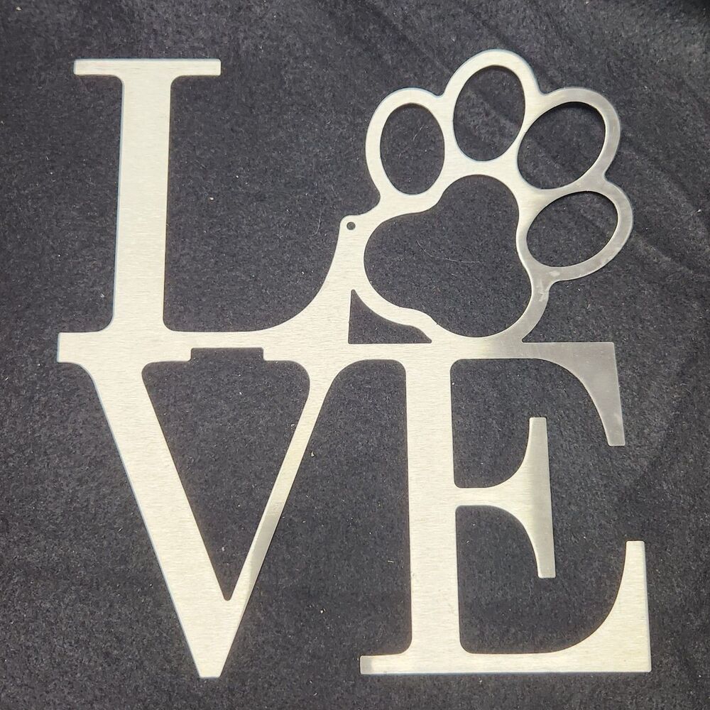 Love Pets Dogs Cats Paw Print Metal Wall Sign 7.5" x 8.5"
